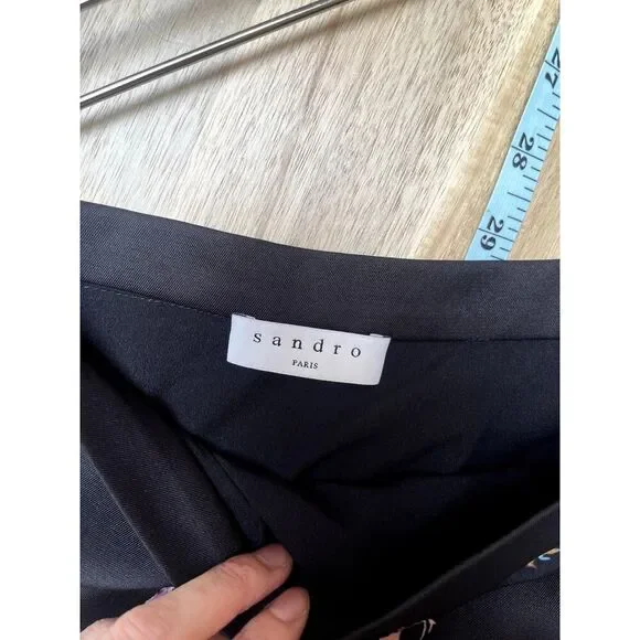 Sandro Paris Black Floral Asymmetrical Ruffle Skirt Size 1 Small Romantic Midi - Picture 9 of 11